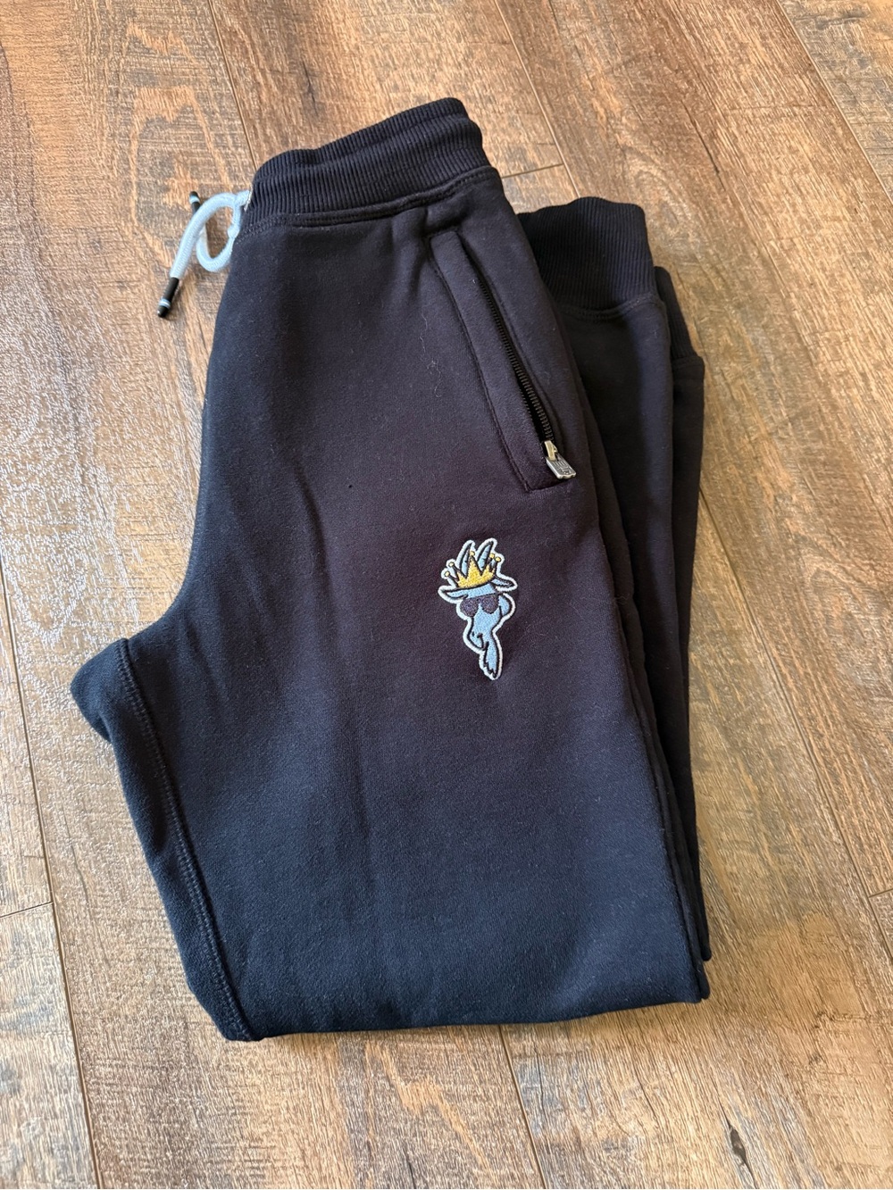 Kids Black Jogger Sweatpants with Embroidered Flame Crest